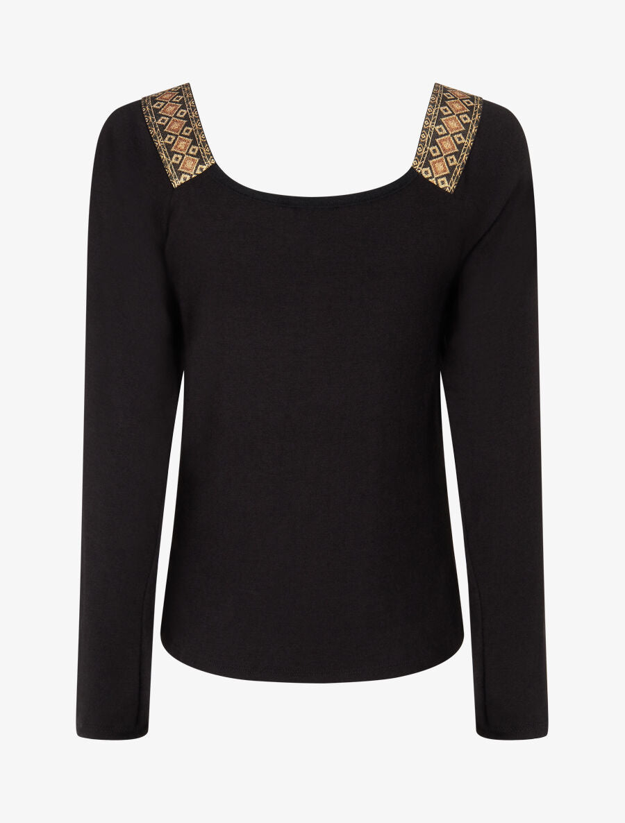 Top à col carré imprimé irisé - Noir - 2