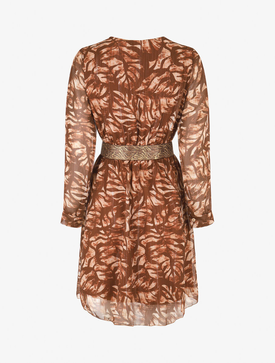 Robe fluide imprimé fleuri à taille stylisée - Marron - 2