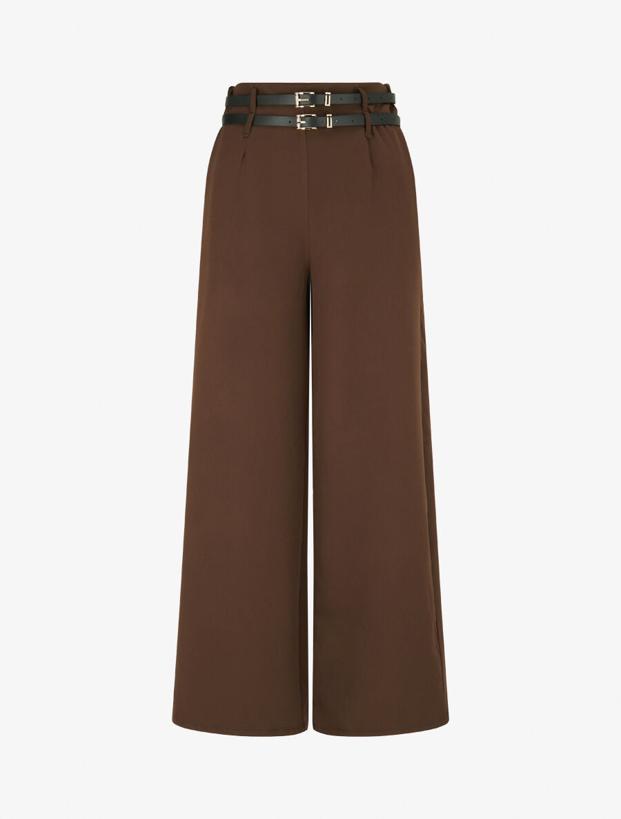 Pantalon wide leg à double ceintures - Marron - 5