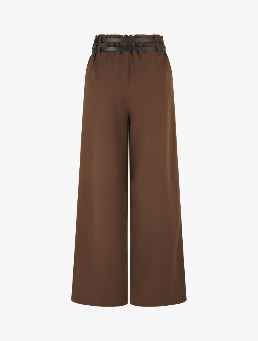 Pantalon wide leg à double ceintures - Marron - 2