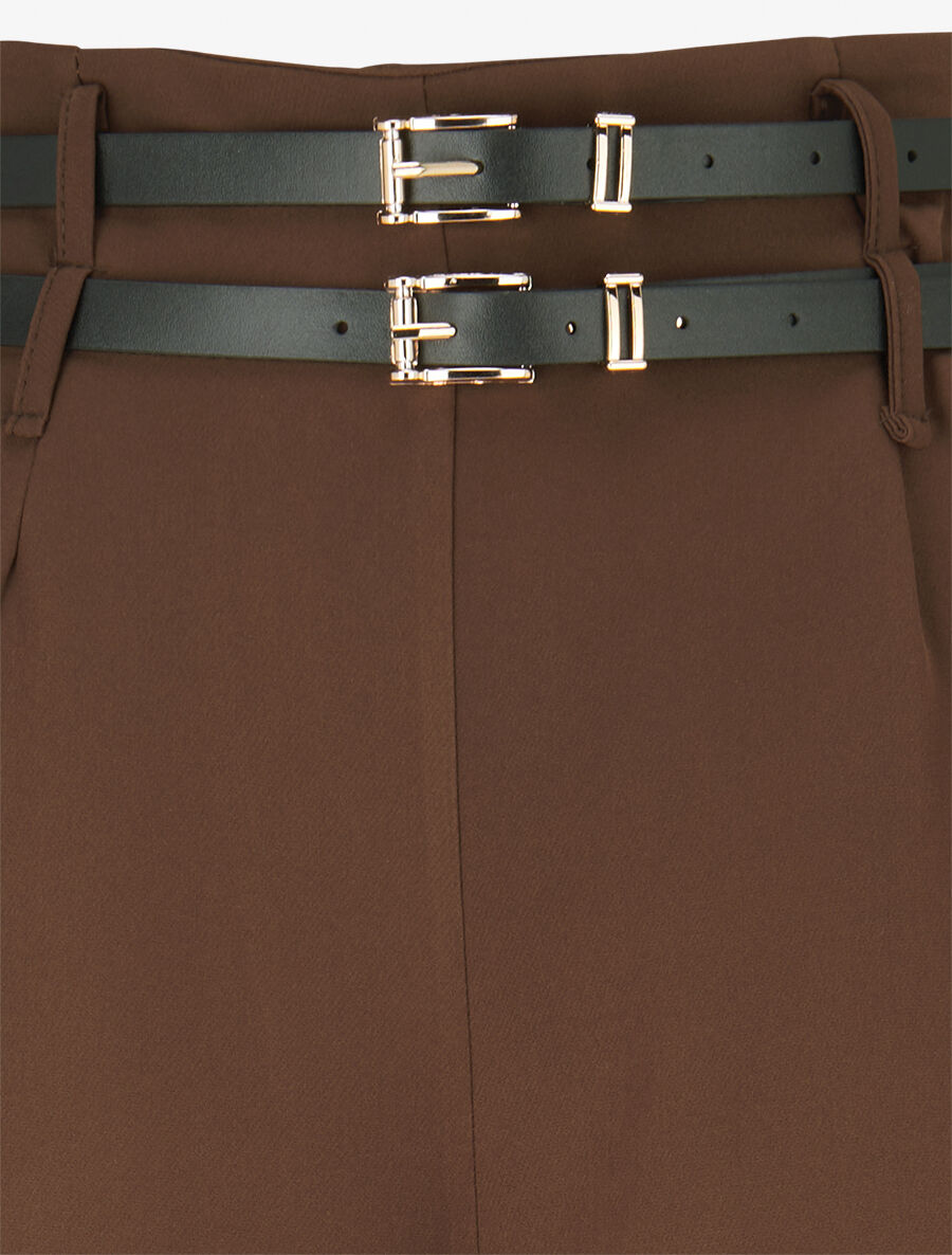 Pantalon wide leg à double ceintures - Marron - 3