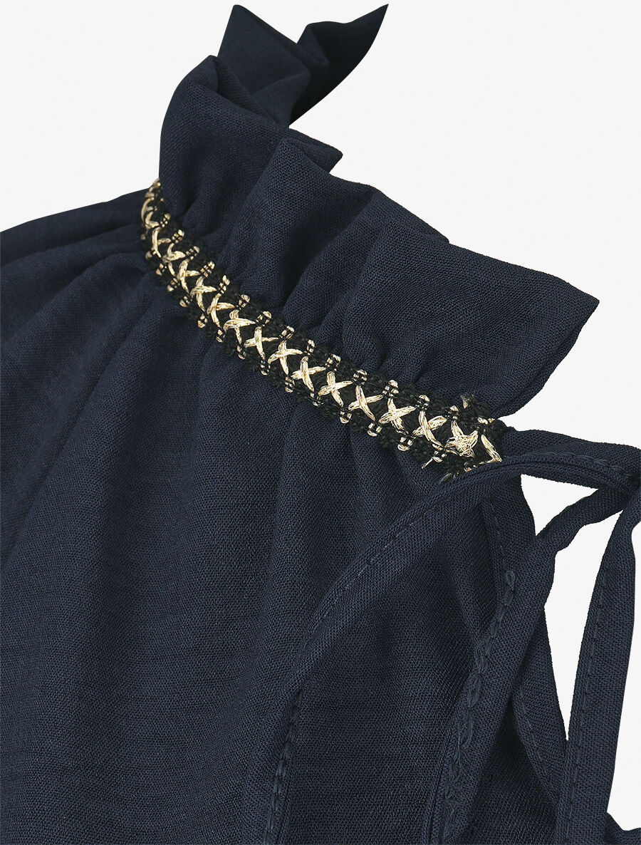 Blouse fluide unie à détail irisé - Marine - 3