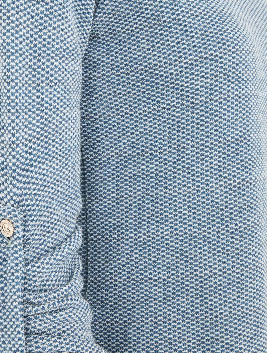 Pull fin à col chemise et manches retroussables - Bleu canard - 3