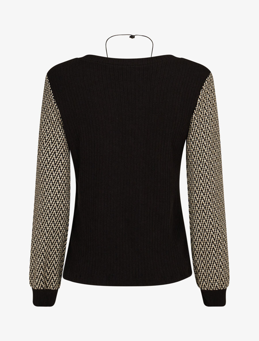 Pull côtelé à manches stylisées - Noir - 2