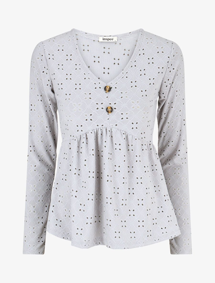 Blouse unie et ajourée - Gris - 1