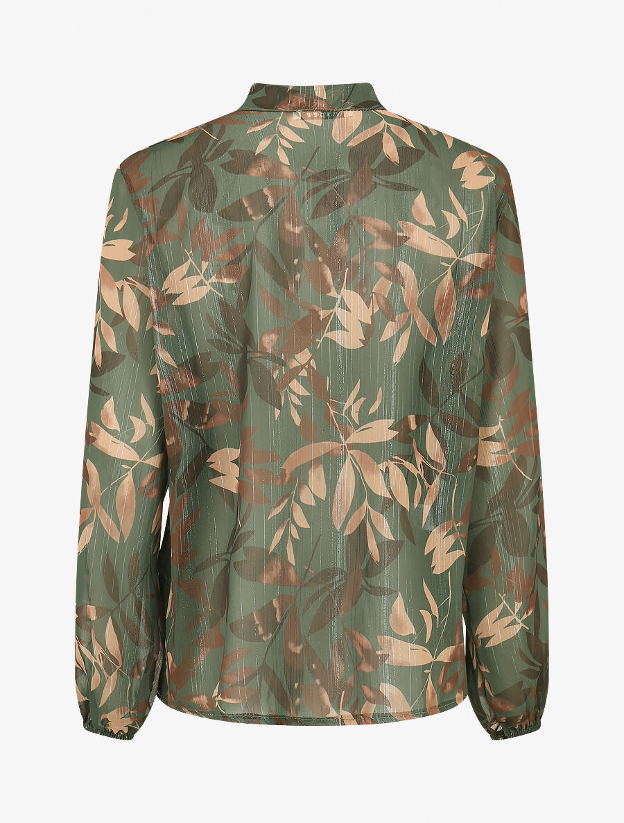 Blouse en voile irisé à imprimé feuillage - Kaki - 2