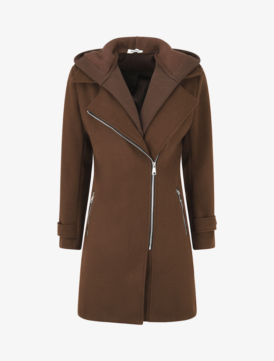 Manteau à empiècement style sweat - Marron - 1