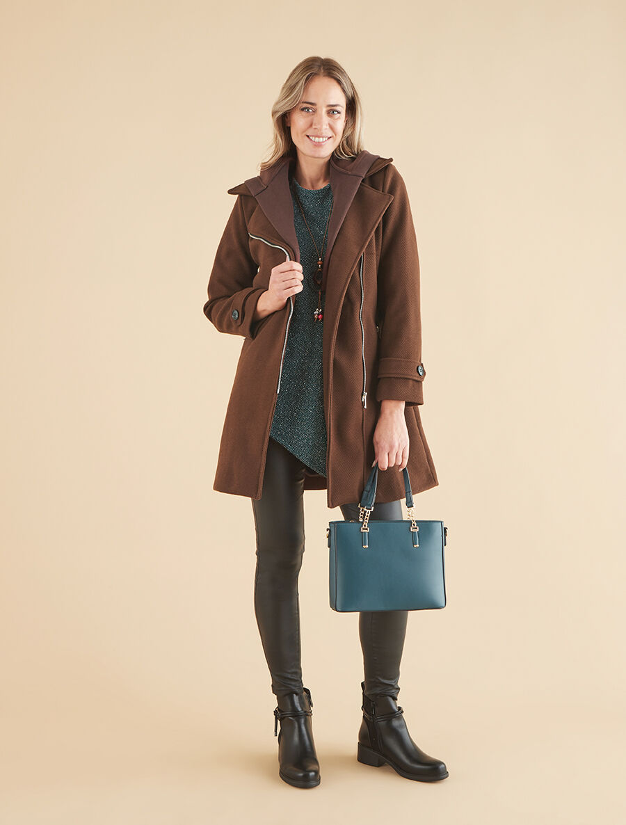 Manteau à empiècement style sweat - Marron - 4