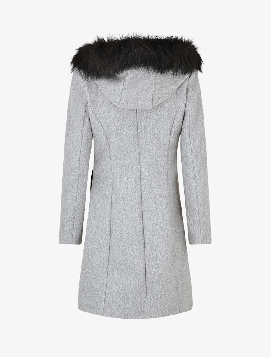 Manteau long à capuche et fourrure synthétique - Gris - 2