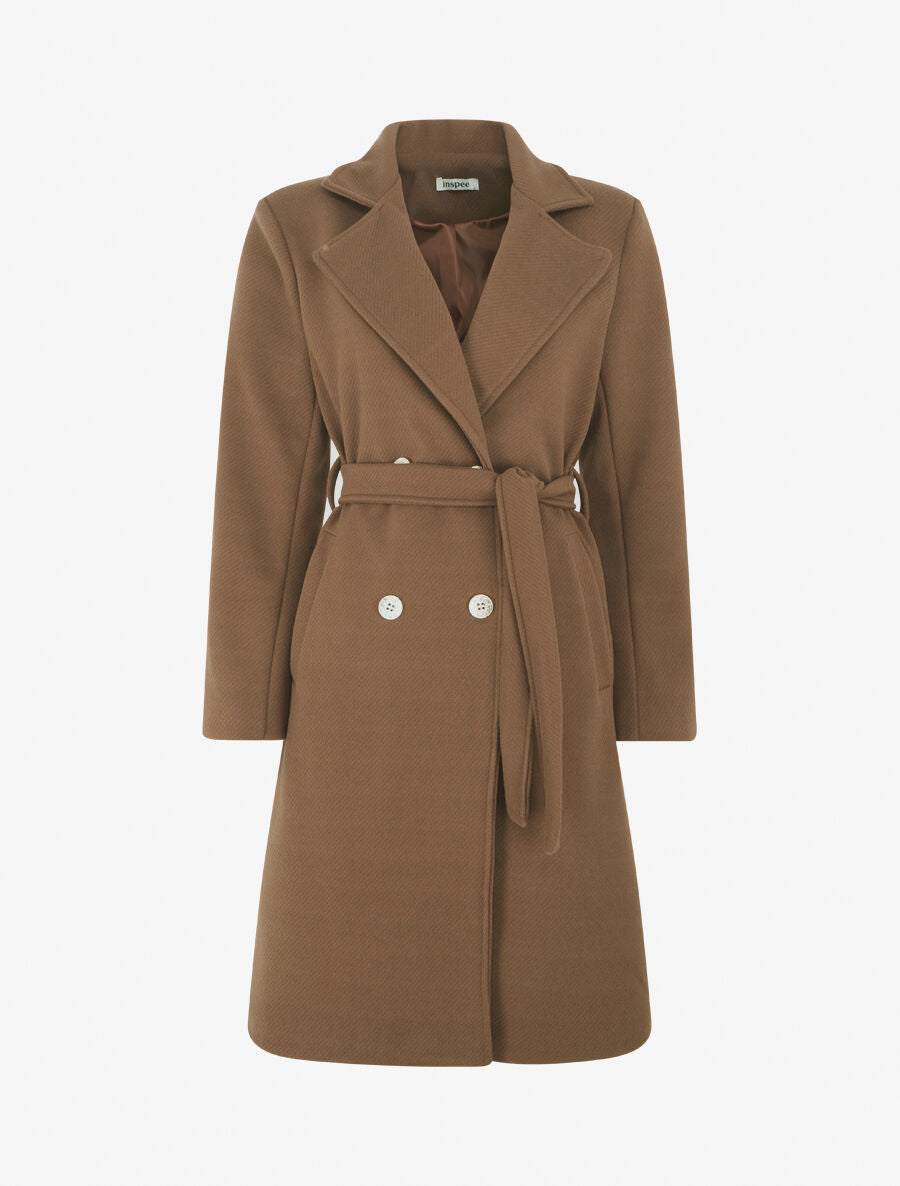 Manteau long à boutons décoratifs dorés - Marron - 5