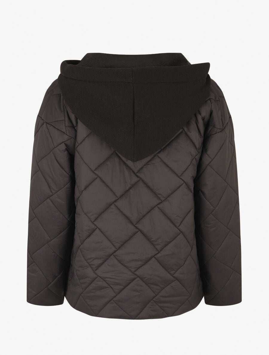 Doudoune mi-longue à empiècement sweat - Noir - 2