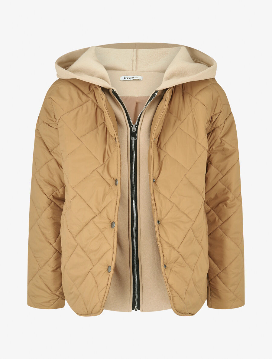 Doudoune mi-longue à empiècement sweat - Camel - 4