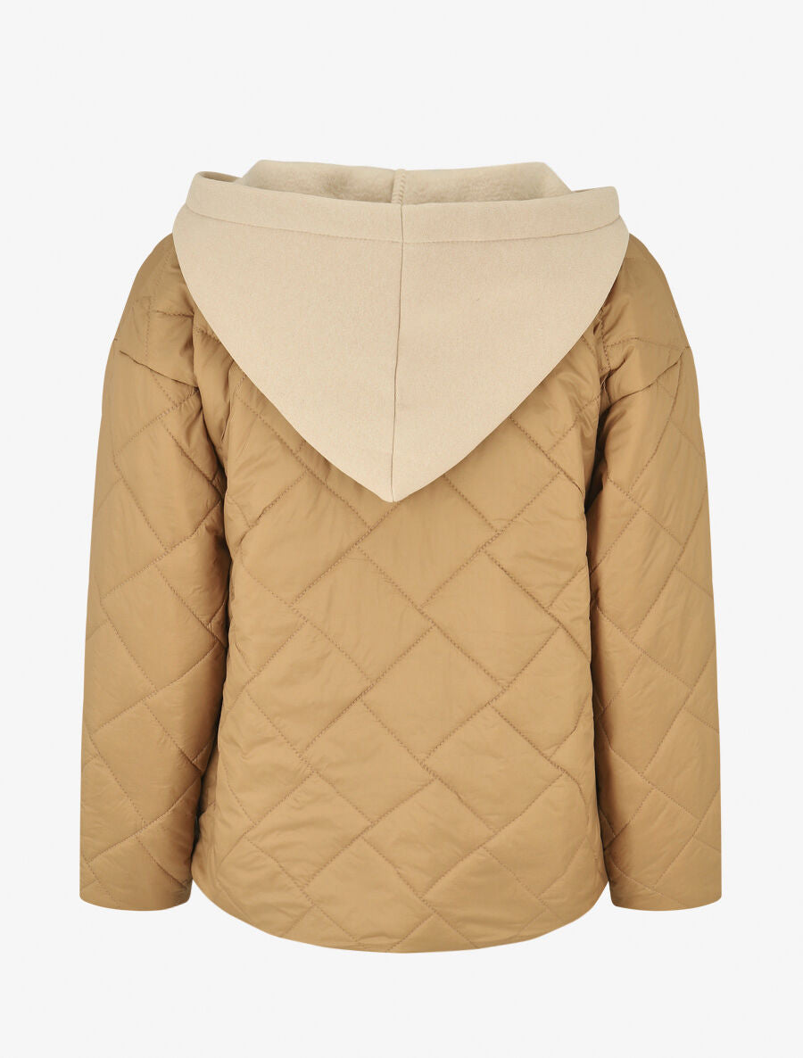 Doudoune mi-longue à empiècement sweat - Camel - 2