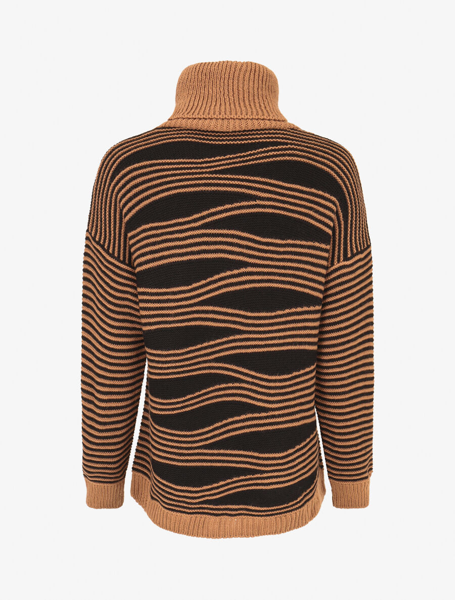 Pull col roulé à imprimé graphique - Camel - 2
