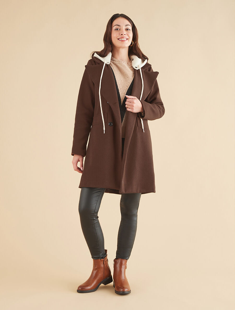 Manteau à capuche style sweat - Marron - 5