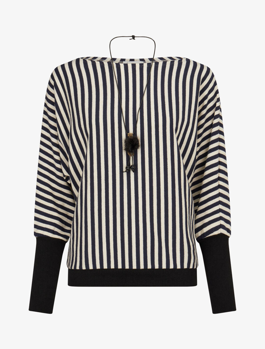 Pull à rayures irisées et col bateau - Marine - 4