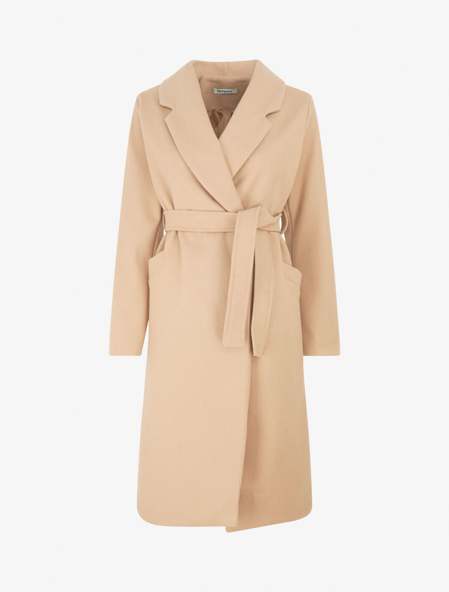 Manteau long uni ceinturé - Camel - 5