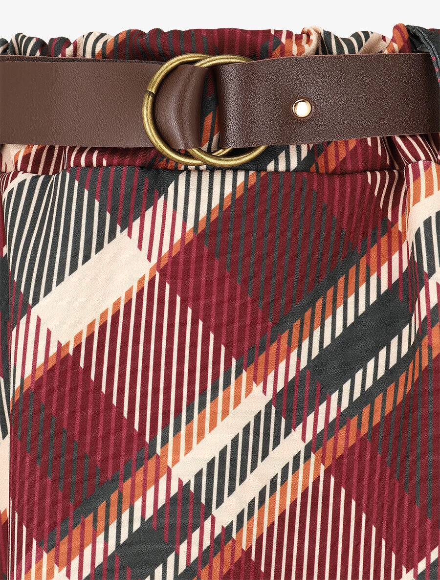 Jupe longue imprimé carreaux - Bordeaux - 3