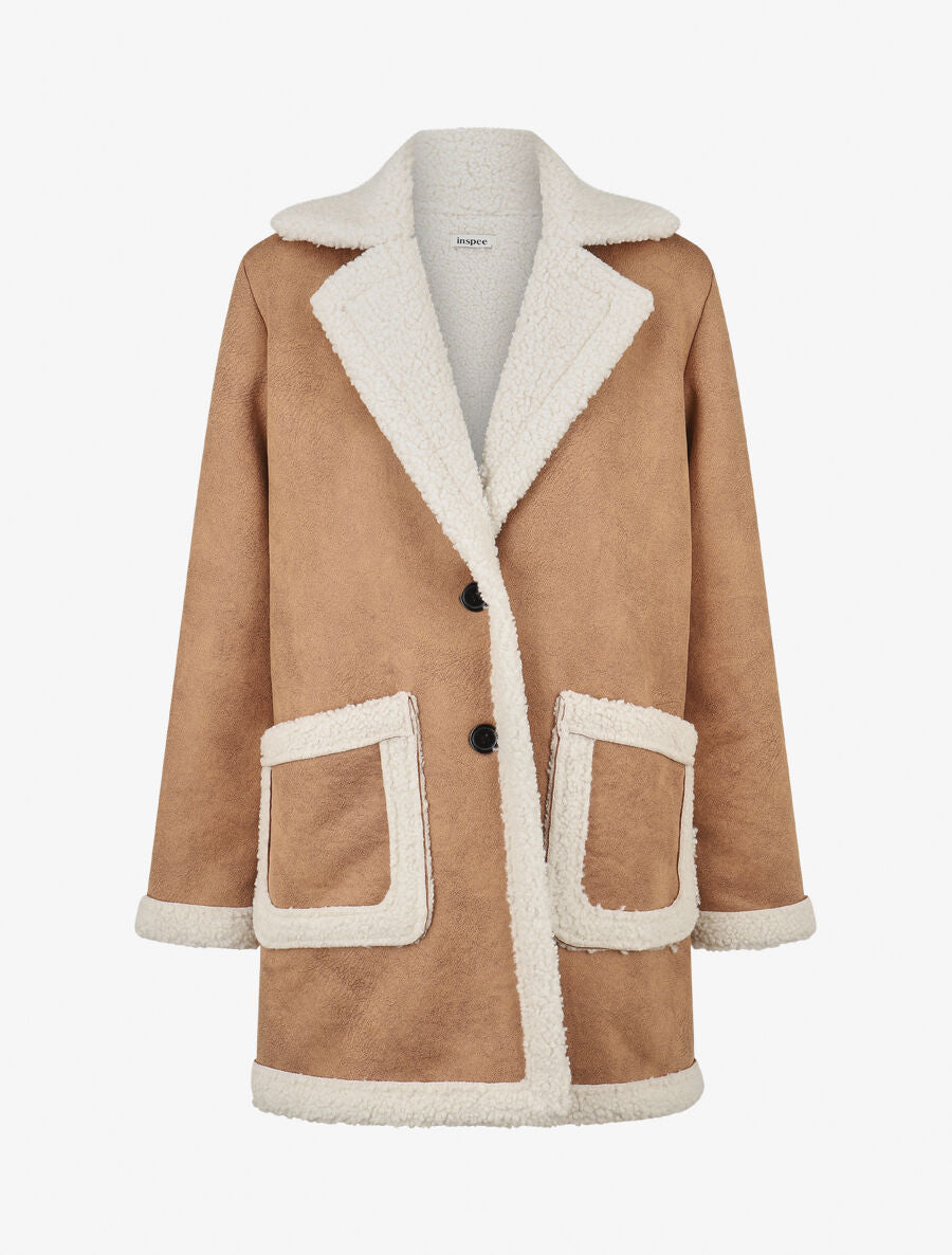 Manteau boutonné style aviateur - Camel - 1