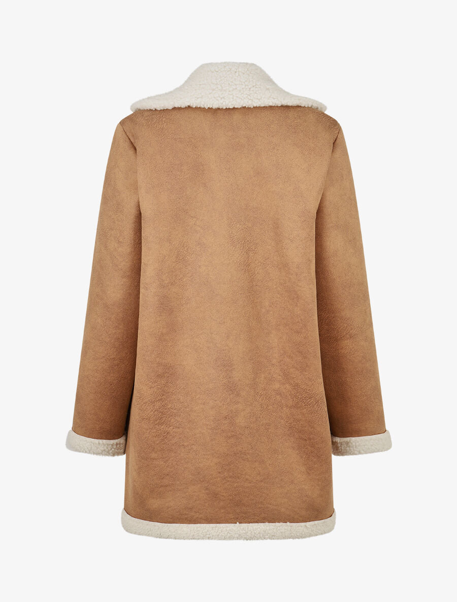 Manteau boutonné style aviateur - Camel - 2