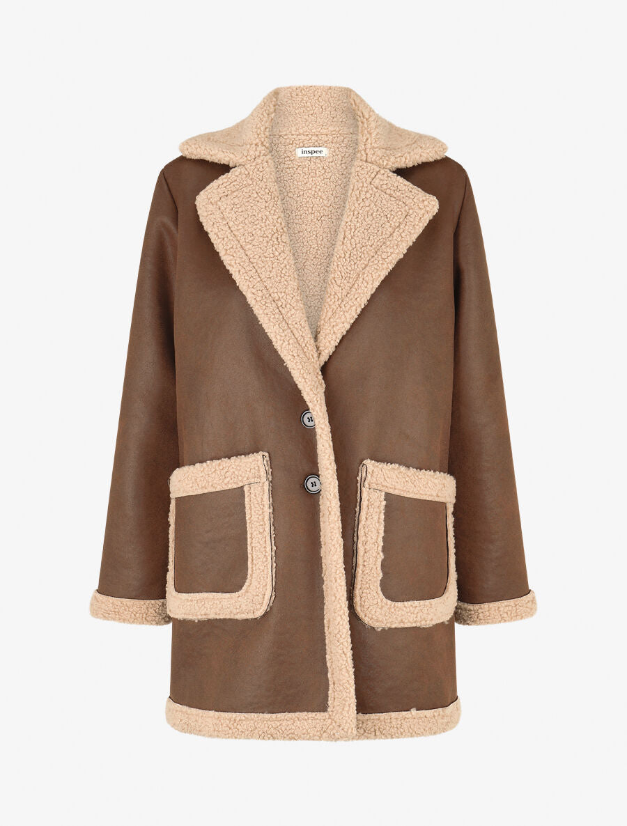 Manteau boutonné style aviateur - Marron - 1