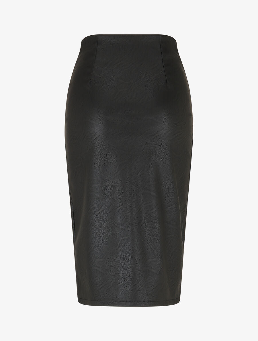 Jupe mi-longue zippée en simili - Noir - 2