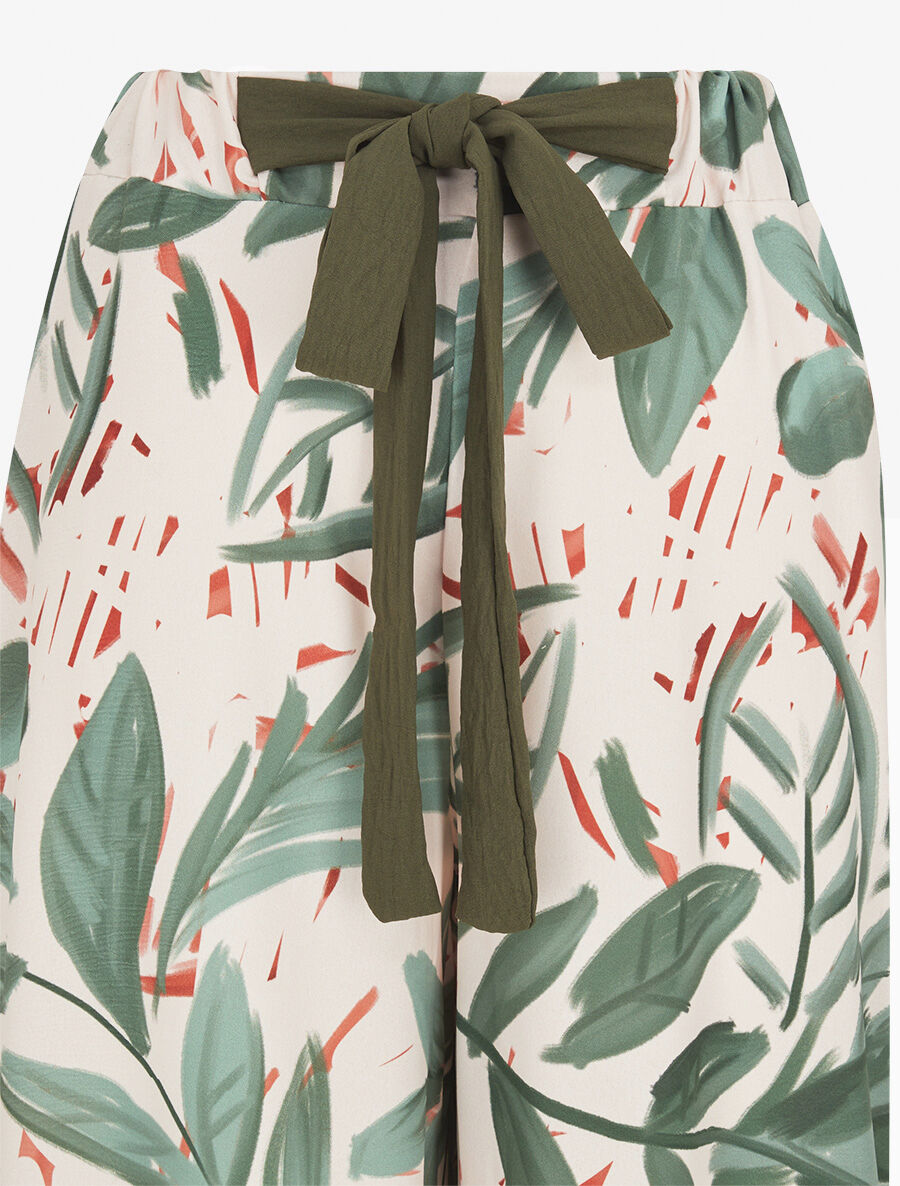 Pantalon ample taille haute imprimé feuilles - Vert olive - 3