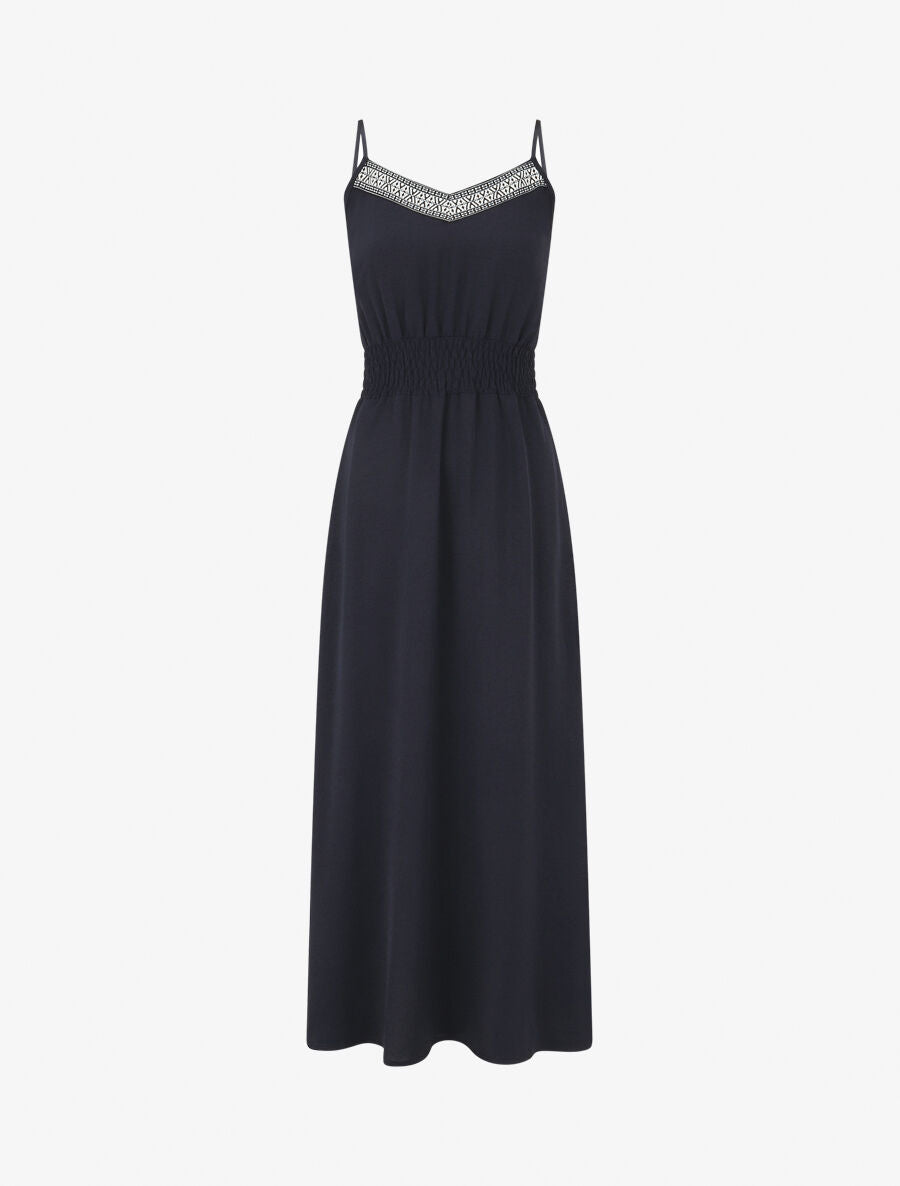 Robe unie élastiquée - Marine - 1