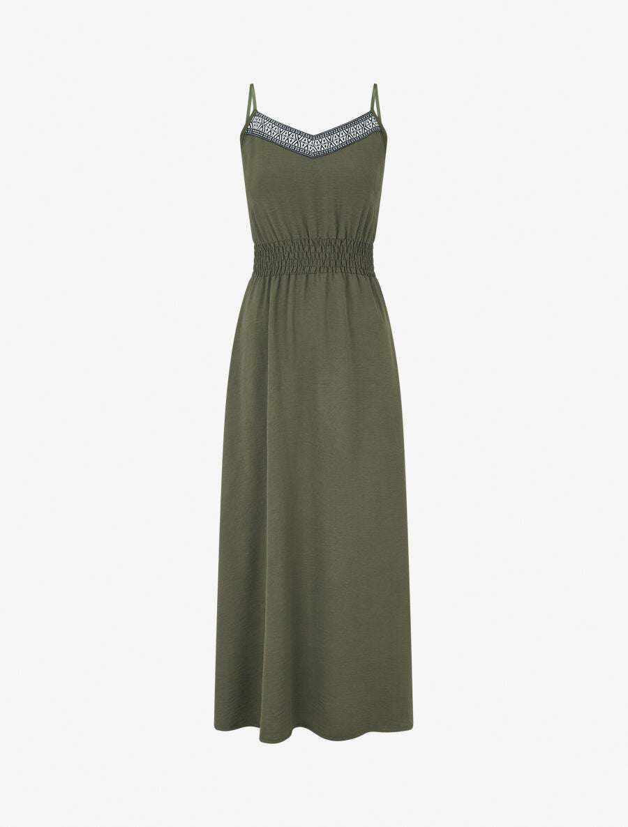 Robe unie élastiquée - Kaki - 1