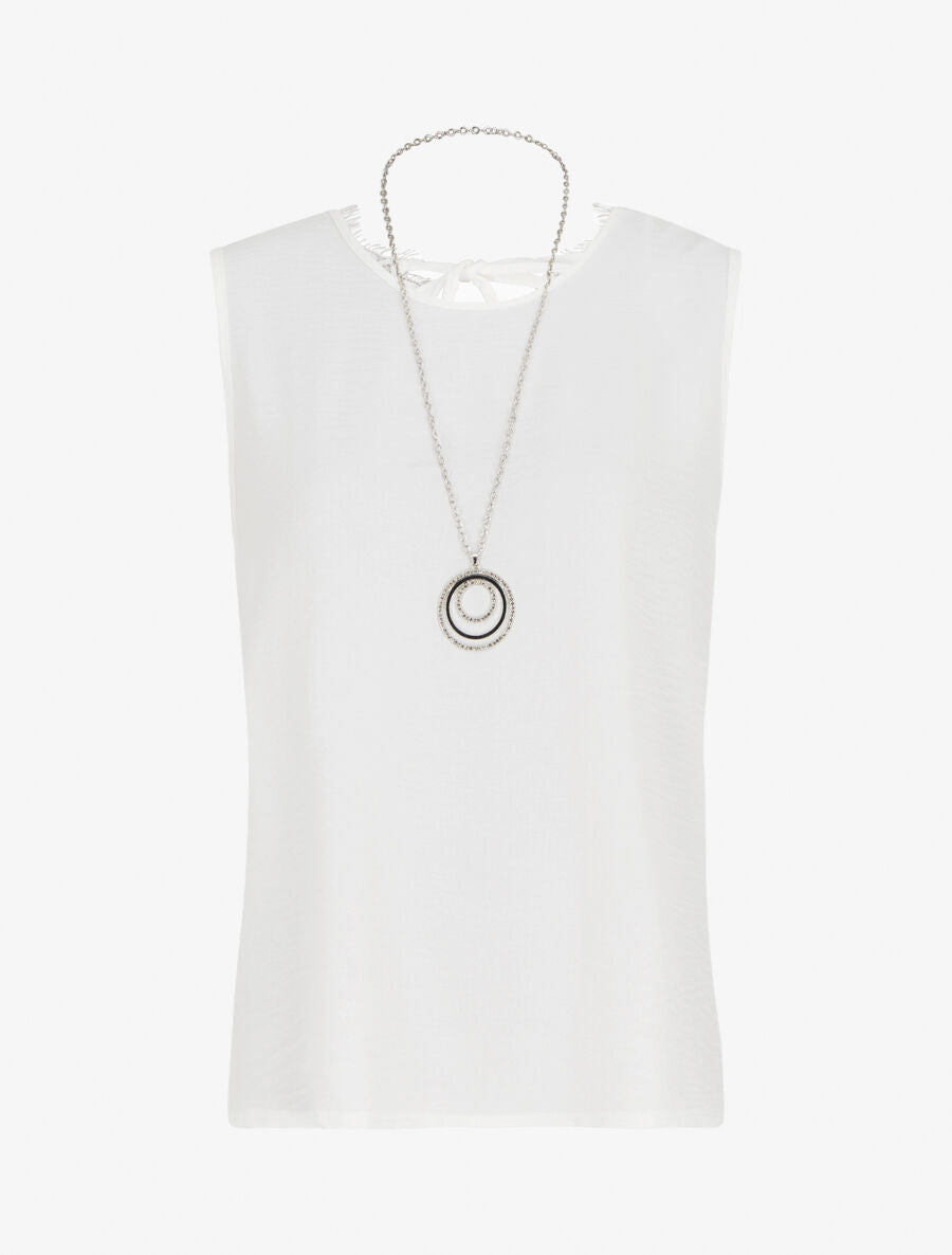 Top sans manches droit col dentelle - Blanc - 1