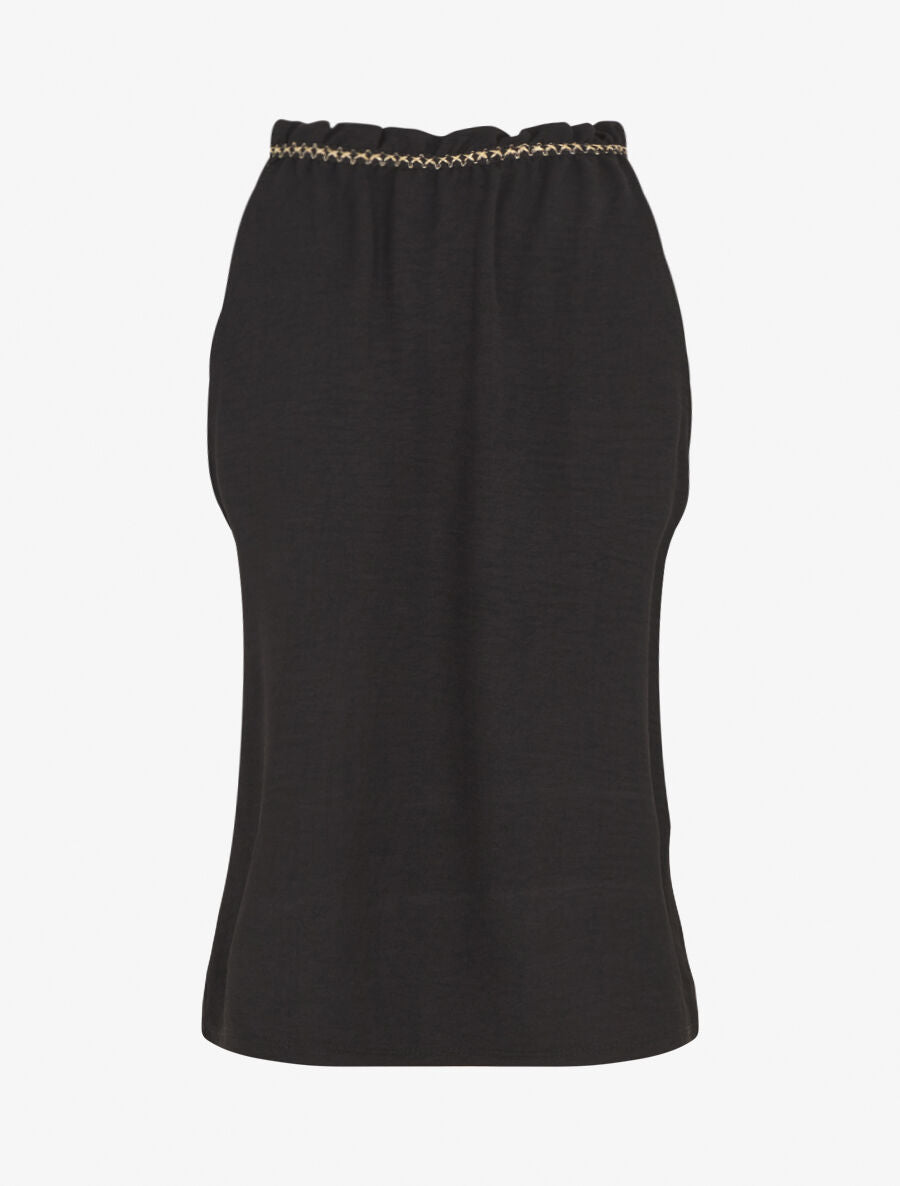 Top uni à col V et détail brodé - Noir - 2