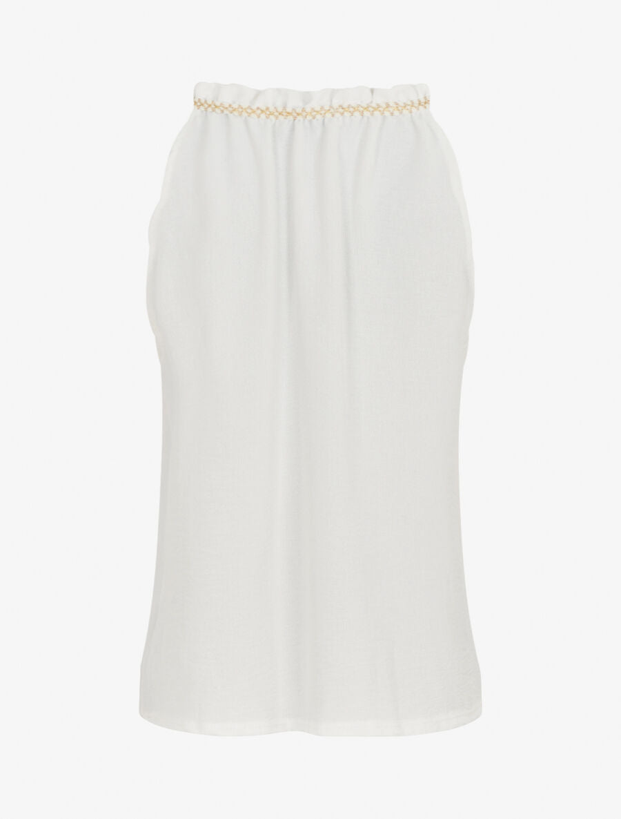 Top uni à col V et détail brodé - Blanc - 2