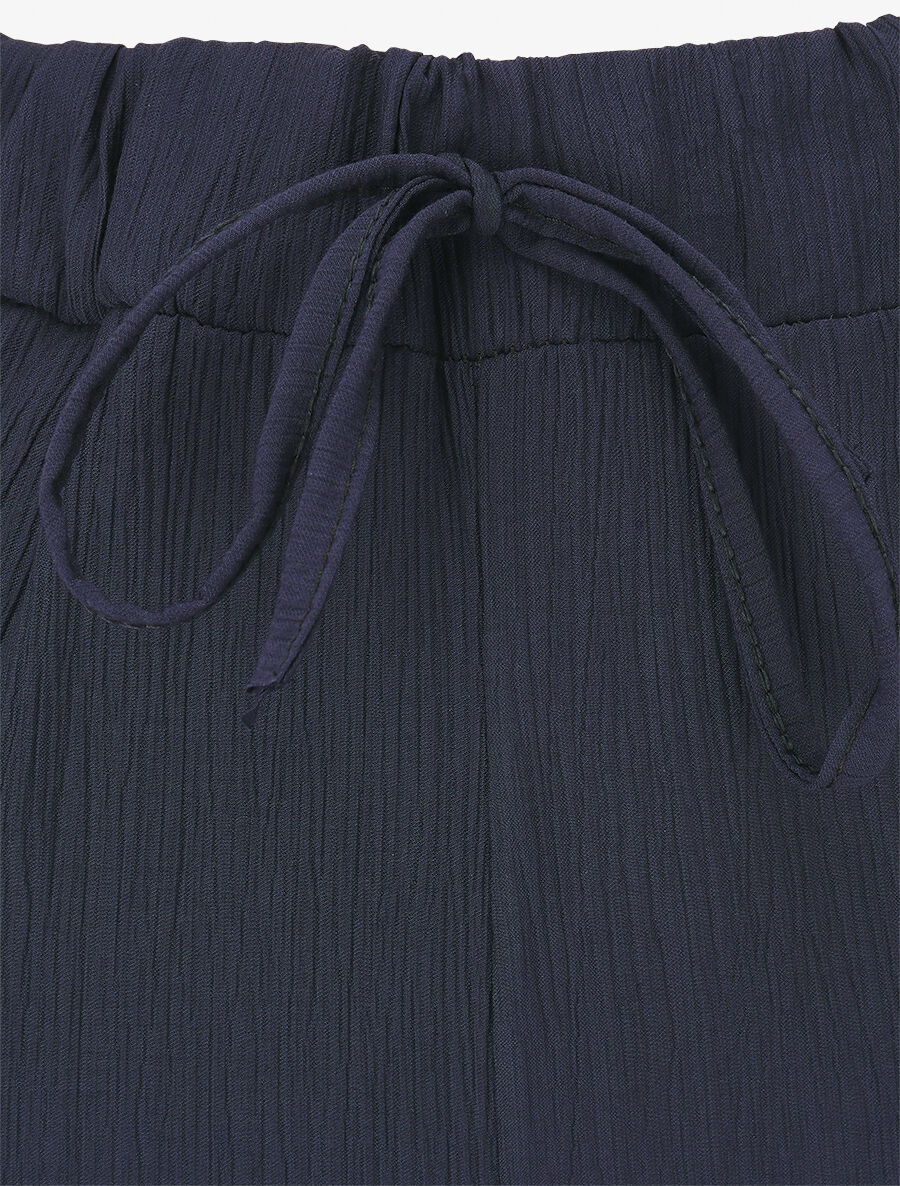 Pantalon fluide élastiqué uni - Marine - 3