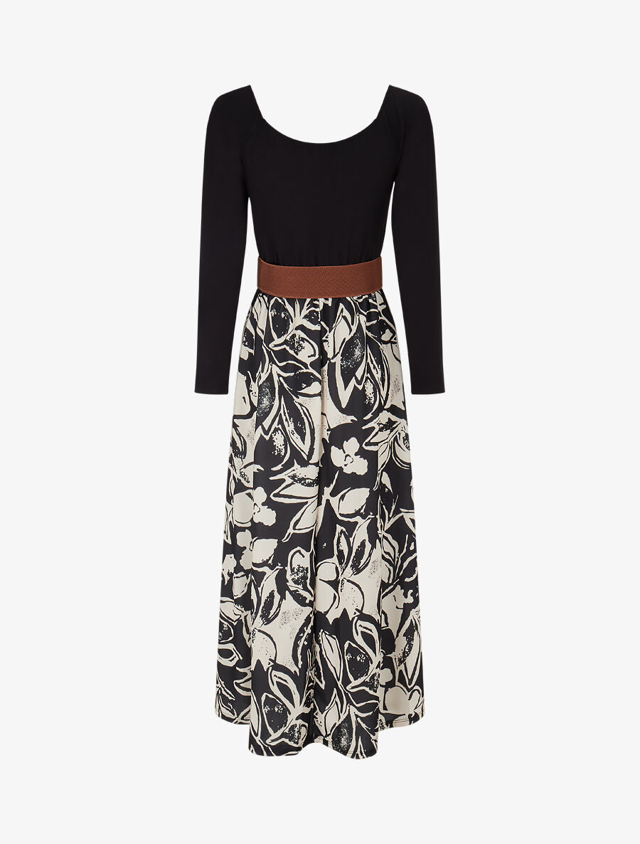 Robe évasée à jupe imprimé fleurs - Noir - 2