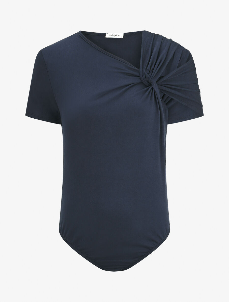 Body uni à manches courtes stylisées - Marine - 4