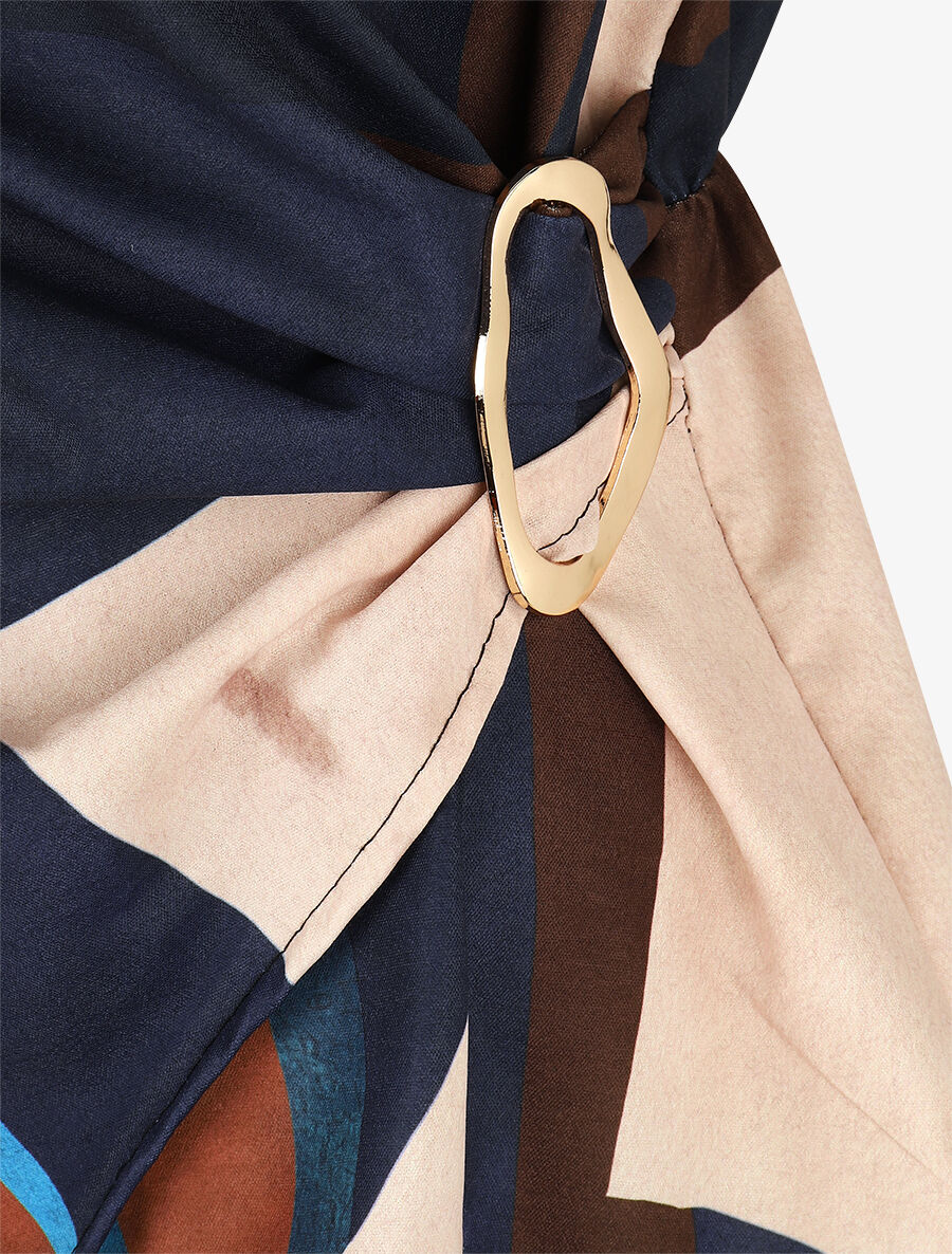 Top élastiqué imprimé abstrait - Marine - 3