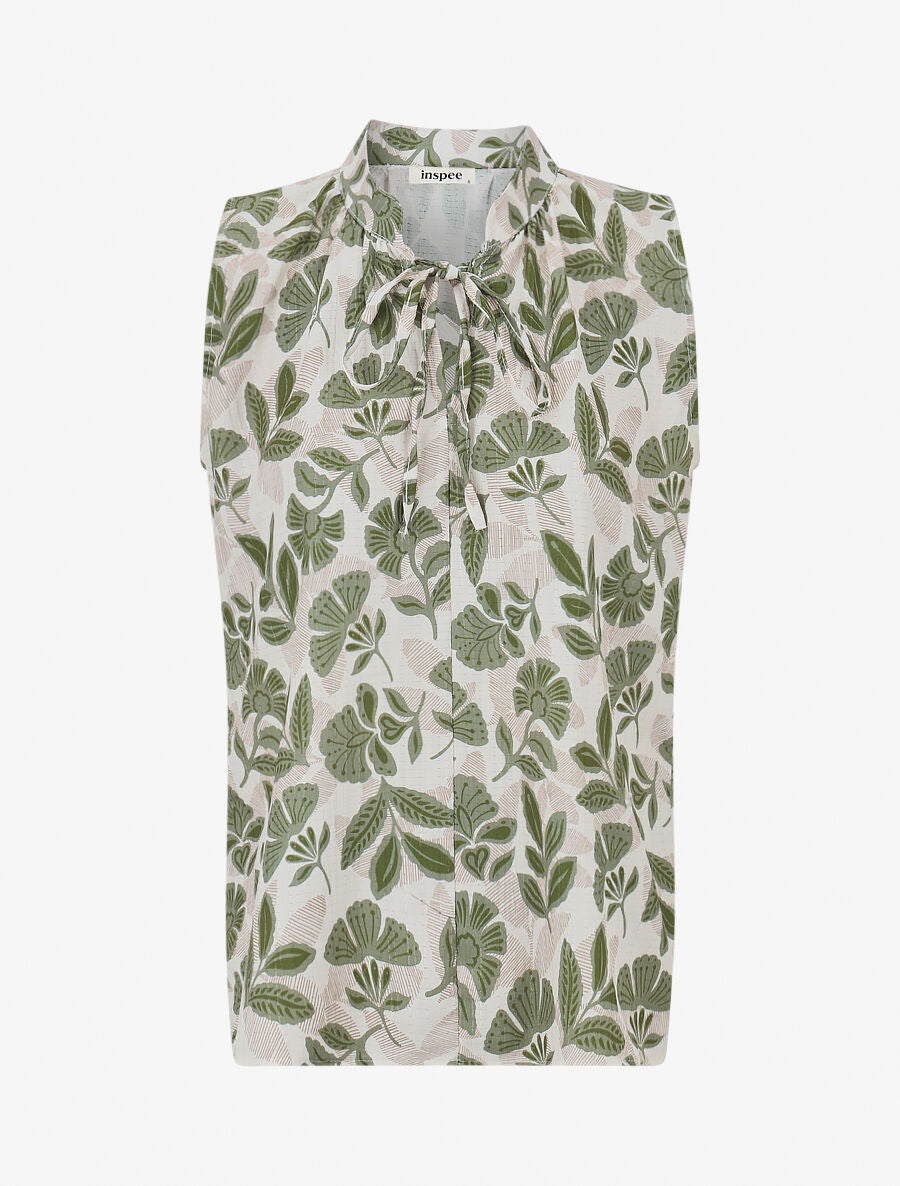 Top sans manches à imprimé feuilles - Kaki - 1