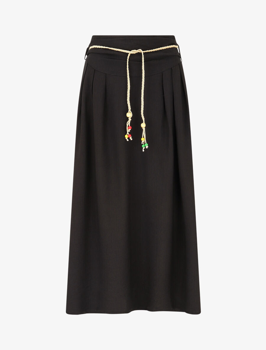 Jupe longue taille haute coupe évasée - Noir - 1