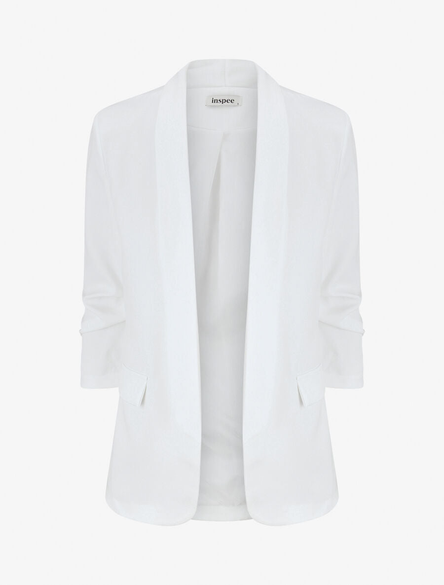 Blazer uni à manches froncées - Blanc - 4