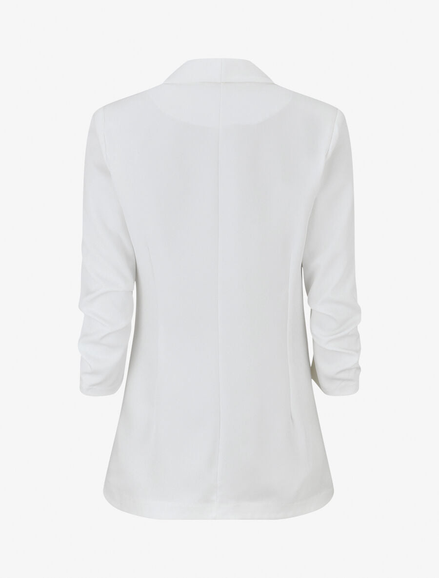 Blazer uni à manches froncées - Blanc - 2