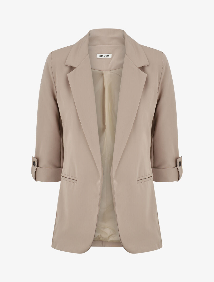 Blazer droit épaulettes et manches 3/4 - Taupe clair - 4