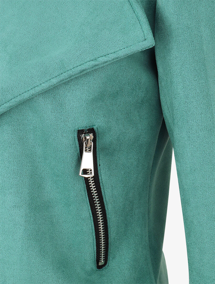 Veste en suédine à col châle - Turquoise - 3