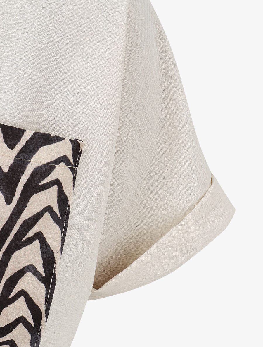 Chemise manches courtes et poche fantaisie - Beige - 3