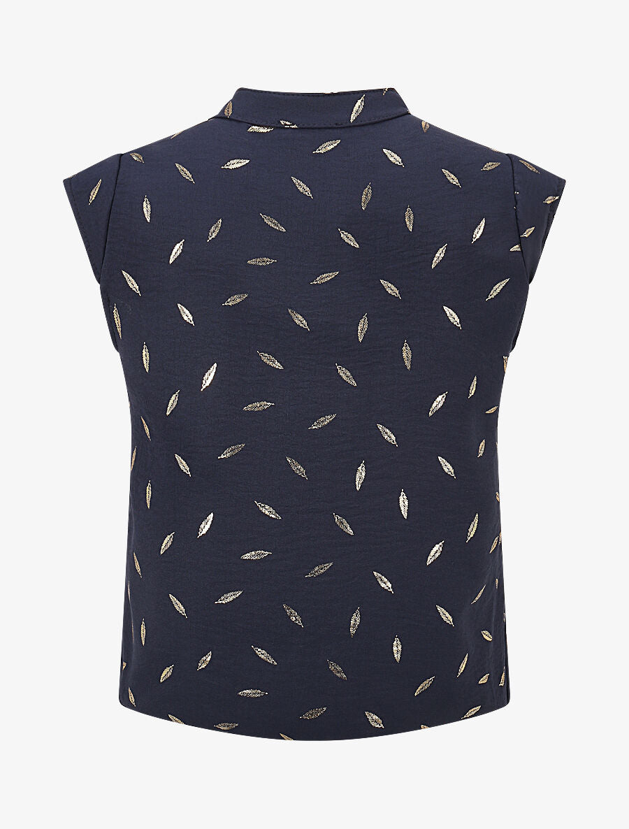 Top sans manches motif plumes dorées - Marine - 2