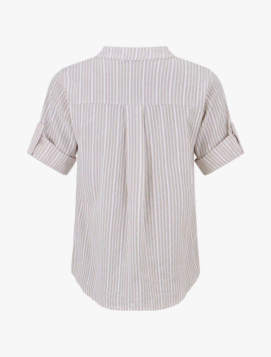 Chemise manches 3/4 à rayures - Beige - 2