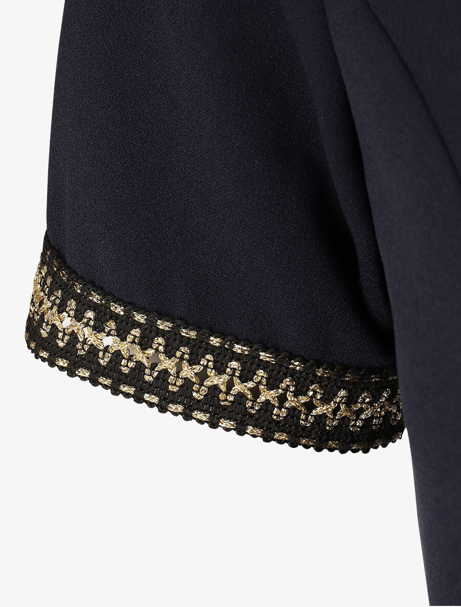 Robe ajustée à broderie dorée - Marine - 3