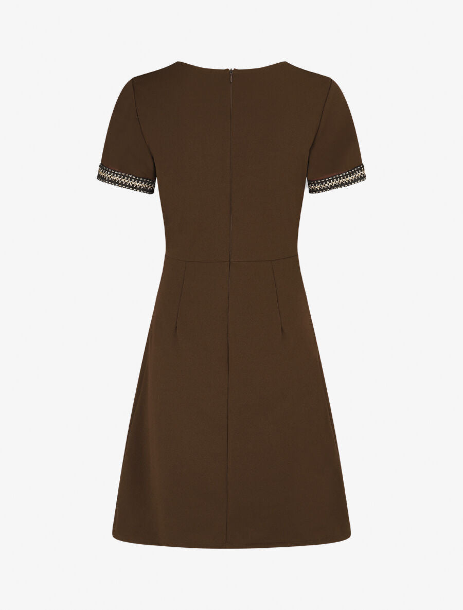 Robe ajustée à broderie dorée - Marron - 2