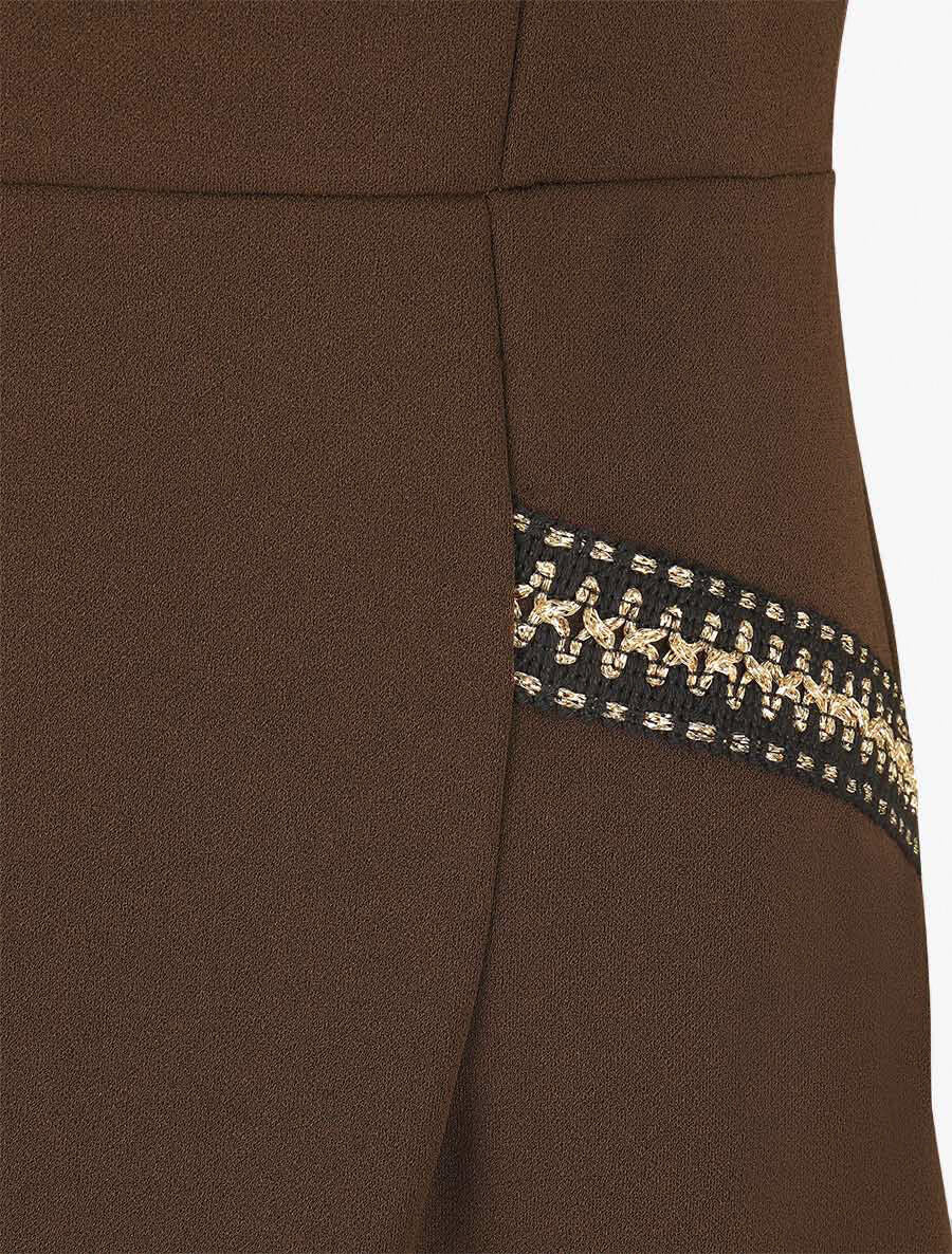 Robe ajustée à broderie dorée - Marron - 3