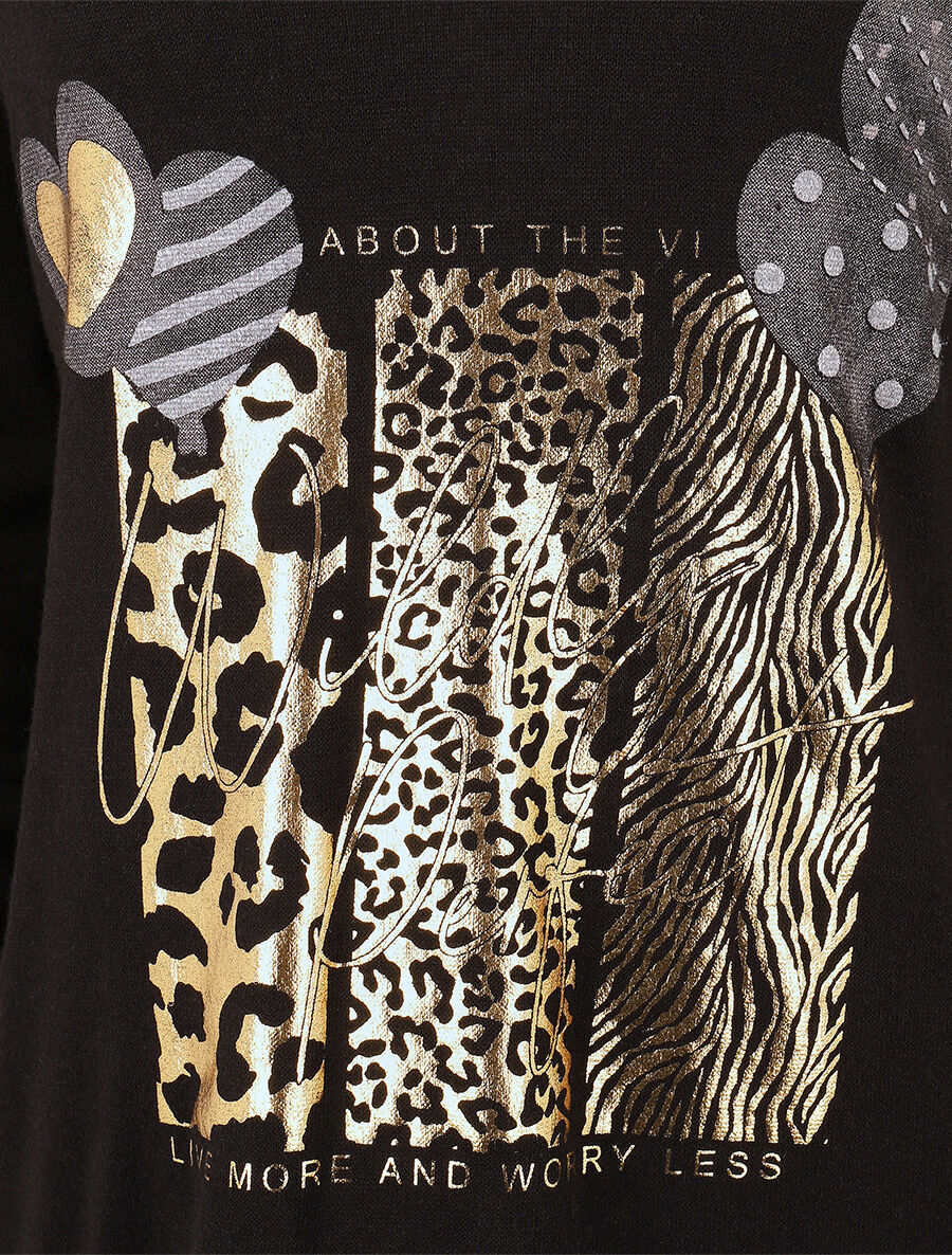 Pull fin à flocage irisé et manches retroussables - Noir - 3