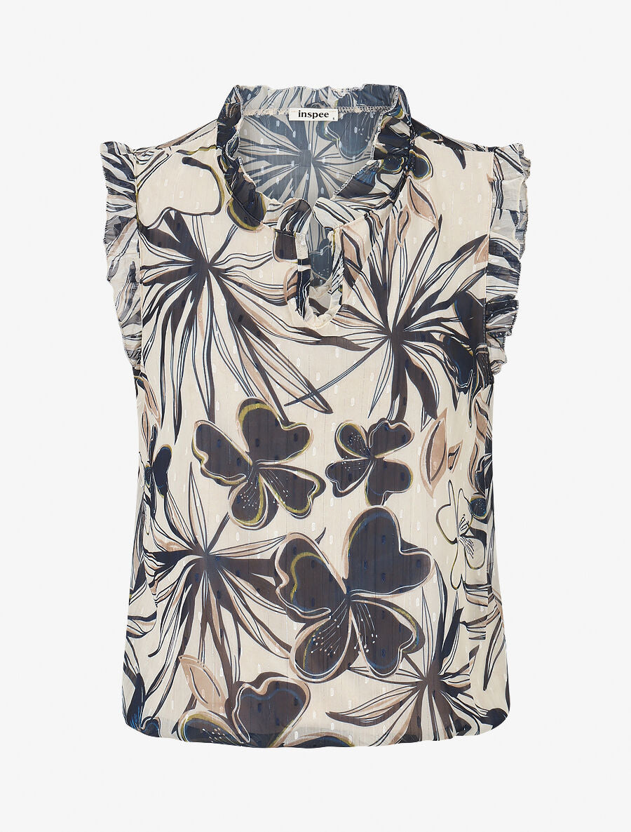 Top sans manches irisé imprimé fleuri - Marine - 1